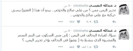  النفيسي يتهم عضو في التحالف بالتنسيق مع الحوثي وصالح 